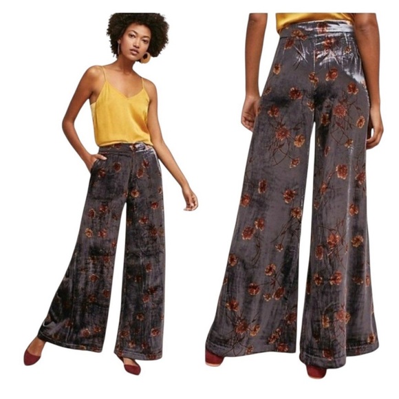 Anthropologie Ett:twa Jessie Floral Velvet Wide Leg Pants Size S - Picture 9 of 9